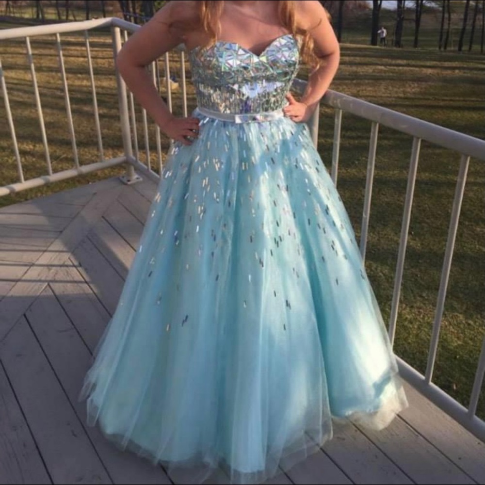 Tony Bowls Le Gala Blue Mirrored Prom Dress